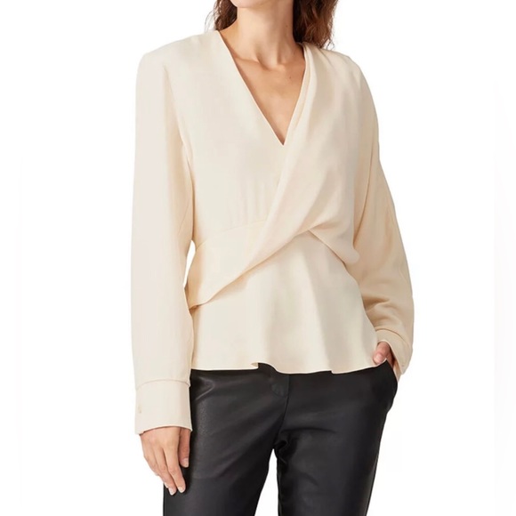ATLEIN Draped Peplum Blouse Asymmetric Cream FLAWS 36/US6 - Picture 13 of 15